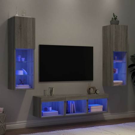 Unités murales TV avec LED 5 pcs gris sonoma bois d'ingénierie 