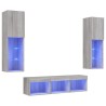 Unités murales TV avec LED 5 pcs gris sonoma bois d'ingénierie 