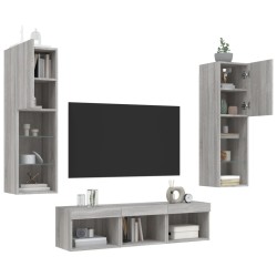 Unités murales TV avec LED 5 pcs gris sonoma bois d'ingénierie 