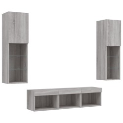 Unités murales TV avec LED 5 pcs gris sonoma bois d'ingénierie 