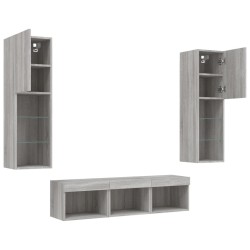 Unités murales TV avec LED 5 pcs gris sonoma bois d'ingénierie 