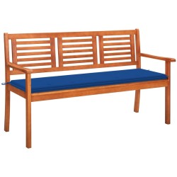 Banc de jardin 3 places avec coussin 150 cm Bois d'eucalyptus 