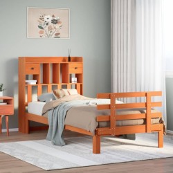 Lit bibliothèque sans matelas cire marron 90x190 cm pin massif 