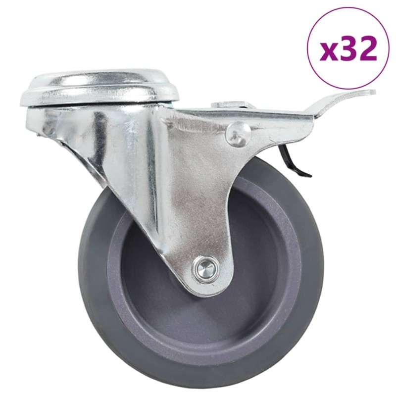 32 pcs Roulettes pivotantes à trou de boulon 75 mm 
