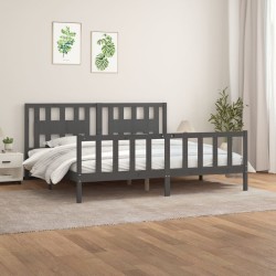 Cadre de lit avec tête de lit gris bois pin massif 180x200 cm 