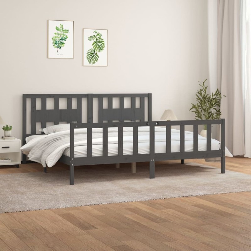 Cadre de lit avec tête de lit gris bois pin massif 180x200 cm 