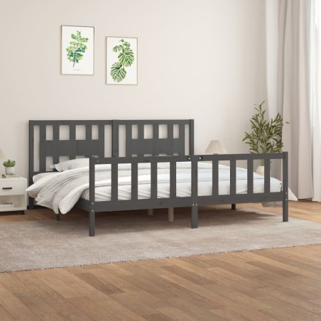 Cadre de lit avec tête de lit gris bois pin massif 180x200 cm 