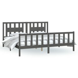 Cadre de lit avec tête de lit gris bois pin massif 180x200 cm 