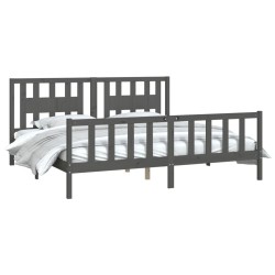 Cadre de lit avec tête de lit gris bois pin massif 180x200 cm 