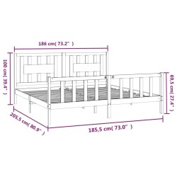 Cadre de lit avec tête de lit gris bois pin massif 180x200 cm 