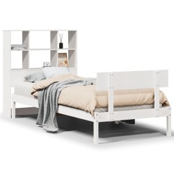 Lit bibliothèque sans matelas blanc 90x190cm bois de pin massif 