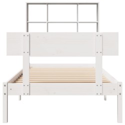 Lit bibliothèque sans matelas blanc 90x190cm bois de pin massif 