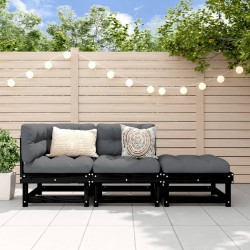 Salon de jardin 3 pcs noir bois massif de pin 