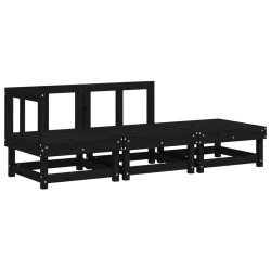 Salon de jardin 3 pcs noir bois massif de pin 