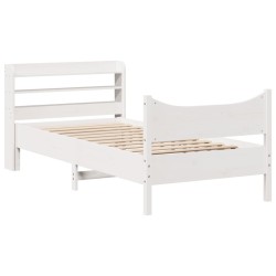 Cadre de lit avec tête de lit blanc 90x190cm bois de pin massif 