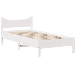 Cadre de lit avec tête de lit blanc 90x190cm bois de pin massif 