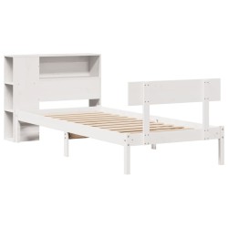 Lit bibliothèque sans matelas blanc 90x200cm bois de pin massif 