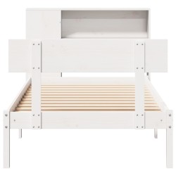 Lit bibliothèque sans matelas blanc 90x200cm bois de pin massif 