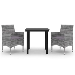Ensemble à manger de jardin coussins 3 pcs Résine tressée Verre 