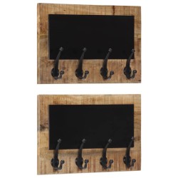 Porte-manteaux muraux et 4 crochets 2 pcs bois manguier massif 