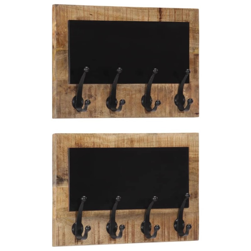 Porte-manteaux muraux et 4 crochets 2 pcs bois manguier massif 