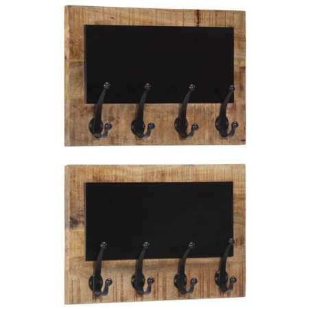 Porte-manteaux muraux et 4 crochets 2 pcs bois manguier massif 