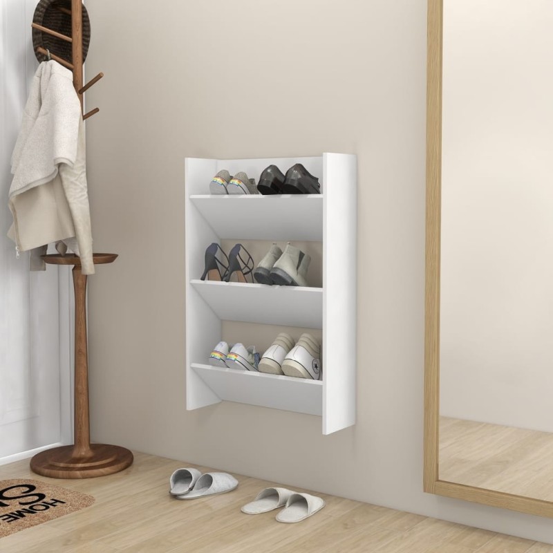 Armoire à chaussures murale Blanc 60x18x90 cm Aggloméré Armoire à chaussures murale Blanc 60x18x90 cm Aggloméré