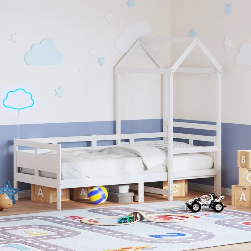 Lit de jour avec toit sans matelas blanc 90x200 cm bois massif 