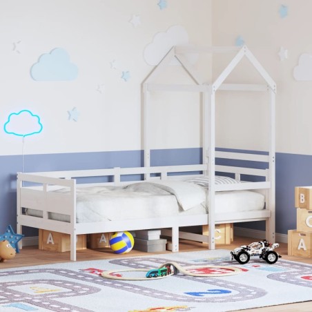 Lit de jour avec toit sans matelas blanc 90x200 cm bois massif 