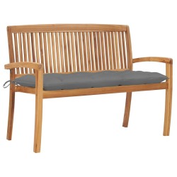 Banc de jardin empilable et coussin 128,5cm Bois de teck massif 