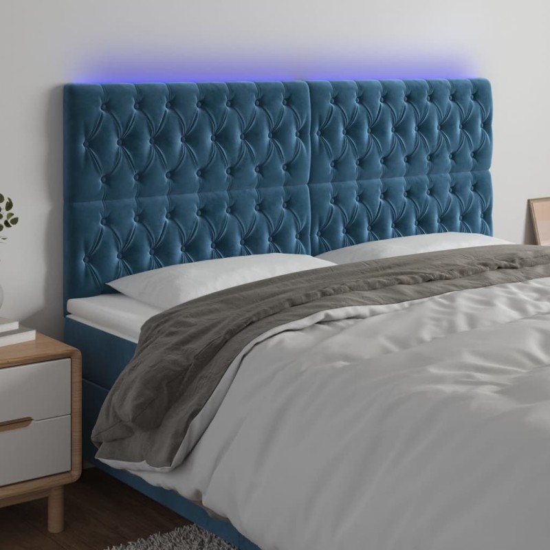 Tête de lit à LED Bleu foncé 180x7x118/128 cm Velours 