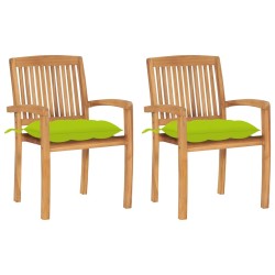 Chaises de jardin lot de 2 avec coussins vert vif Teck massif 