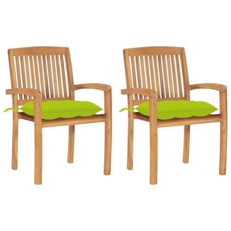 Chaises de jardin lot de 2 avec coussins vert vif Teck massif 