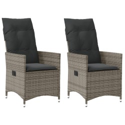 Chaises inclinables de jardin lot de 2 et coussins gris rotin 