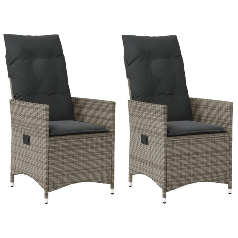 Chaises inclinables de jardin lot de 2 et coussins gris rotin 