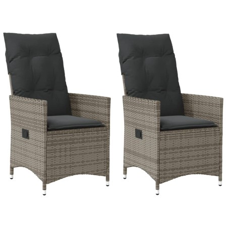 Chaises inclinables de jardin lot de 2 et coussins gris rotin 