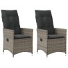 Chaises inclinables de jardin lot de 2 et coussins gris rotin 