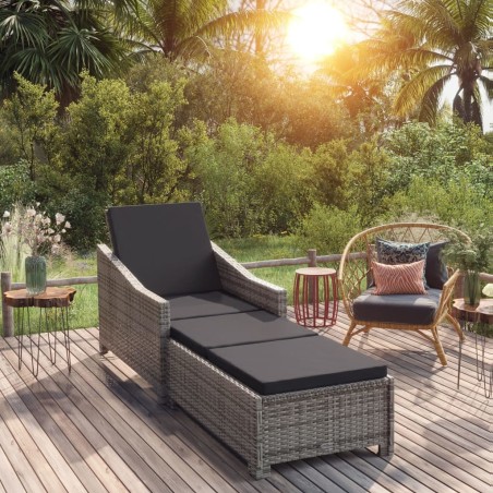 Chaise longue avec coussin gris foncé Résine tressée Gris 