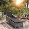 Chaise longue avec coussin gris foncé Résine tressée Gris 