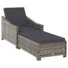 Chaise longue avec coussin gris foncé Résine tressée Gris 