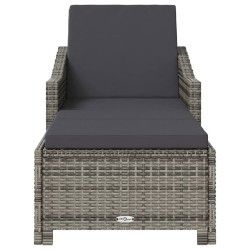 Chaise longue avec coussin gris foncé Résine tressée Gris 