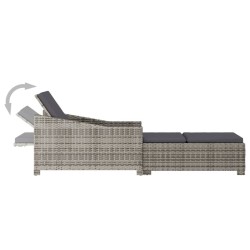 Chaise longue avec coussin gris foncé Résine tressée Gris 