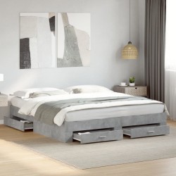 Cadre de lit avec tiroirs sans matelas gris béton 180x200 cm 