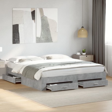 Cadre de lit avec tiroirs sans matelas gris béton 180x200 cm 