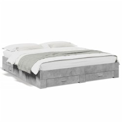 Cadre de lit avec tiroirs sans matelas gris béton 180x200 cm 