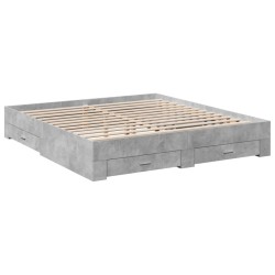 Cadre de lit avec tiroirs sans matelas gris béton 180x200 cm 