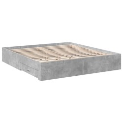 Cadre de lit avec tiroirs sans matelas gris béton 180x200 cm 