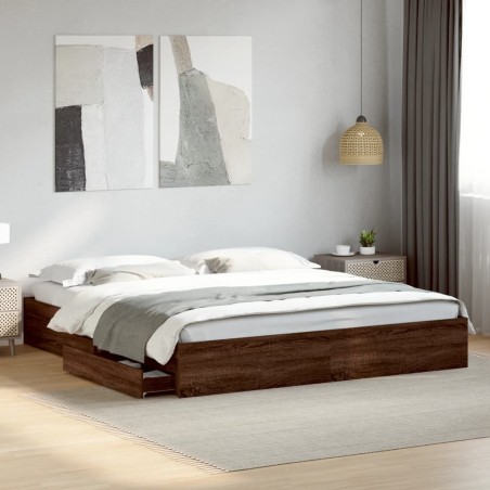 Cadre de lit avec tiroirs sans matelas chêne marron 180x200 cm 
