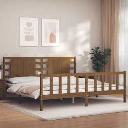 Cadre de lit sans matelas marron miel 200x200cm bois pin massif 