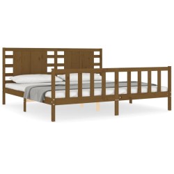 Cadre de lit sans matelas marron miel 200x200cm bois pin massif 